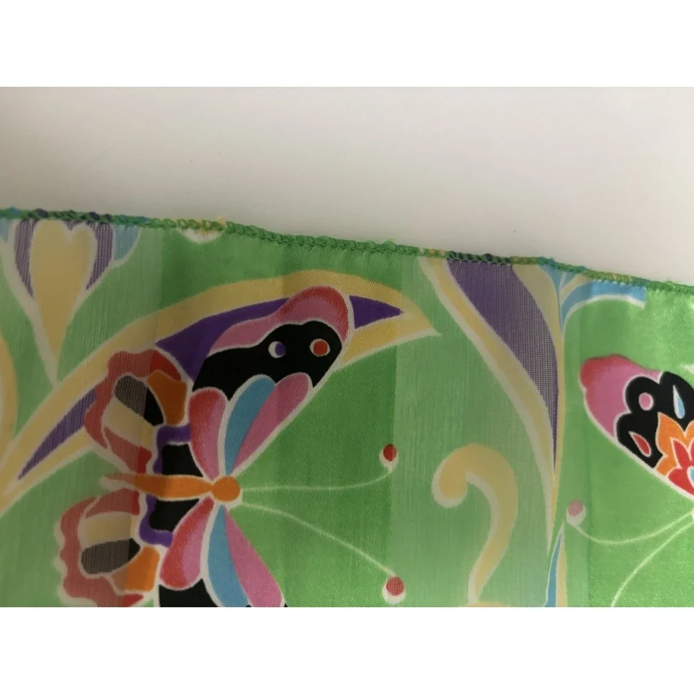 Vibrant Butterfly Scarf Polyester Sheer Green Long Rectangle Neck